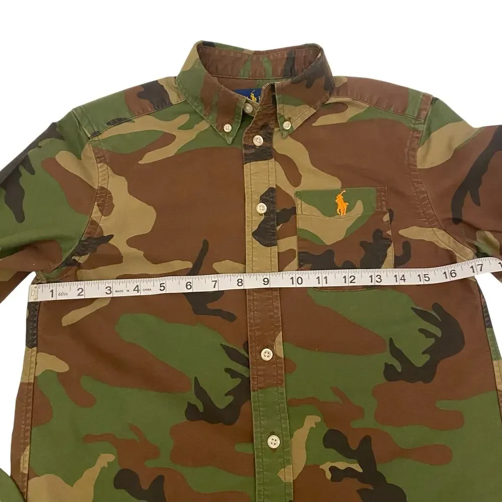 Boys Size Medium (10-12) Ralph Lauren Camo Cotton Oxford Long Sleeve Shirt
